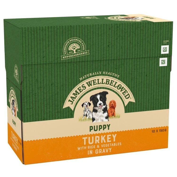 JAMES WELLBELOVED Turkey With Rice Puppy Pouch 10x150g