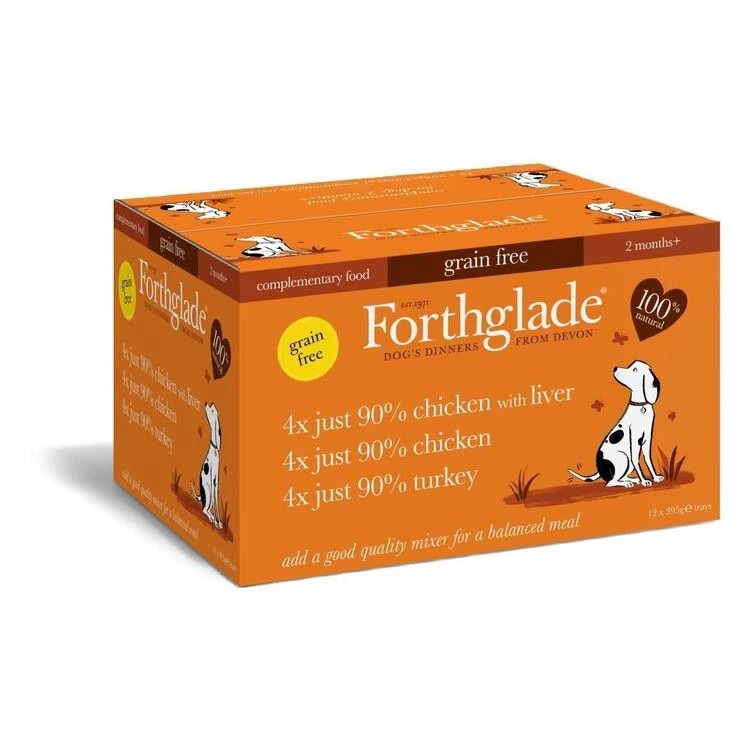 12 X 395g Forthglade Just Chicken/Turkey/Chicken & Liver Variety Pack