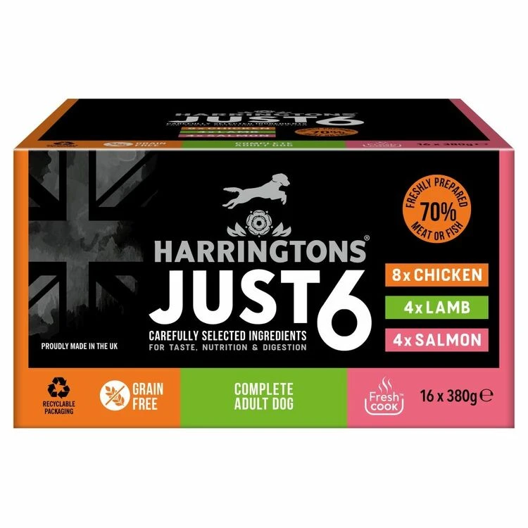 16 X Harringtons Just 6 Wet Dog Food 380g