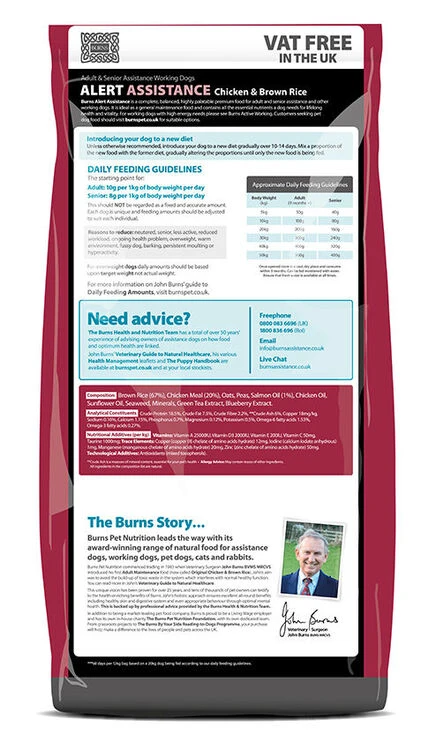 Burns Alert Adult & Senior Chicken & Brown Rice Assistance Dog Food - Image 6