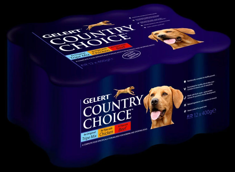 12 X 400g Gelert Country Choice Tripe Mix Wet Dog Food Variety Pack